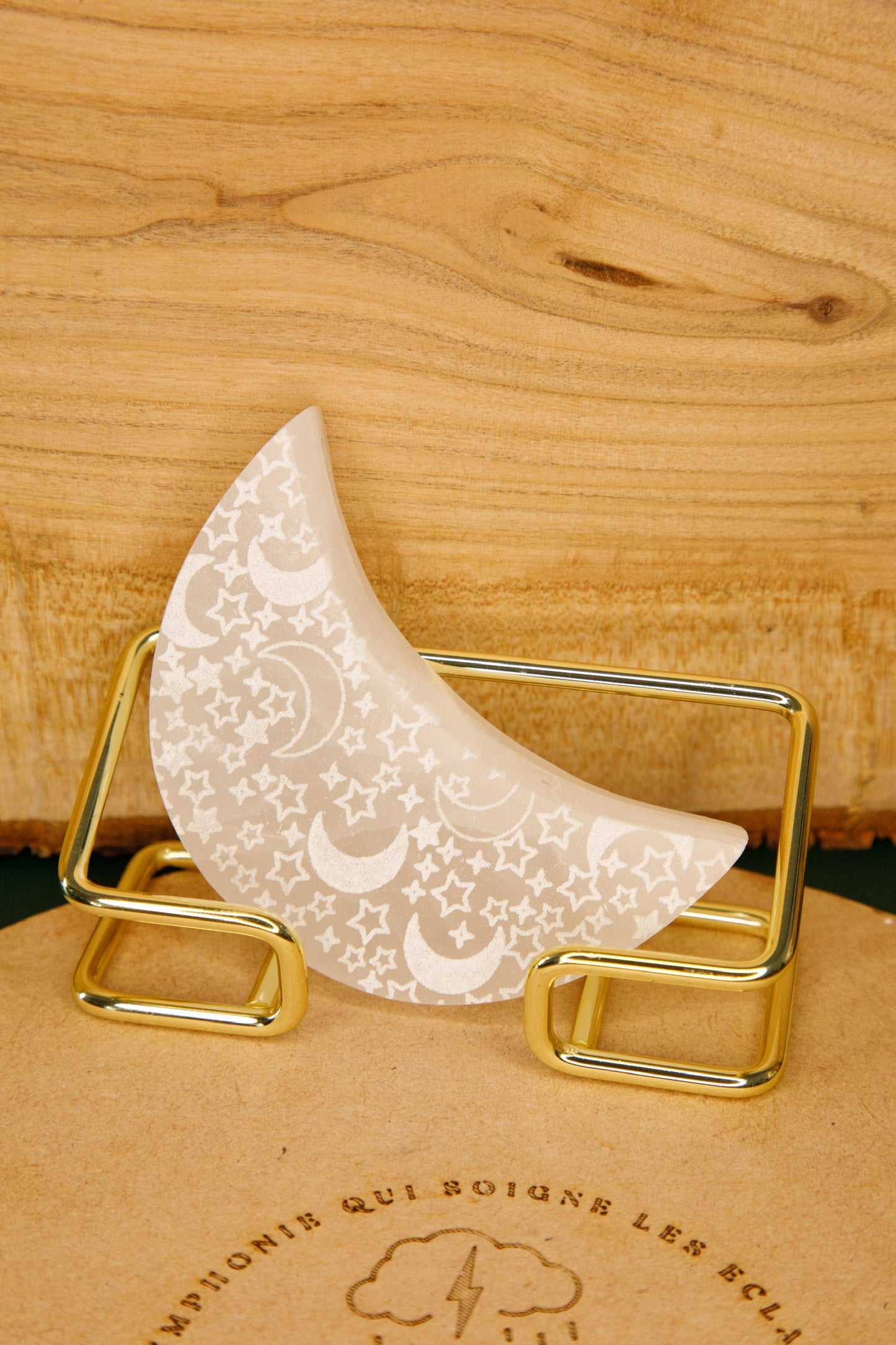 Croissant Sélénite plat avec motif lune et étoile