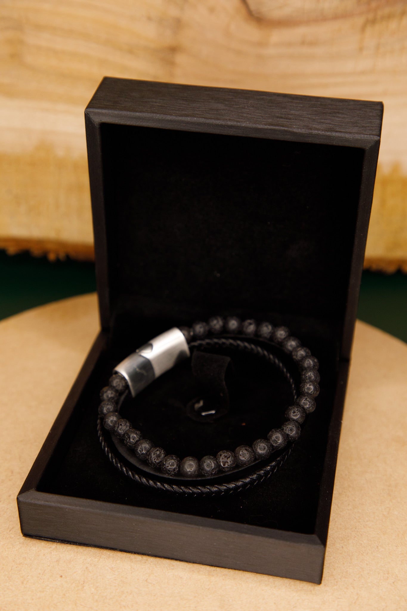 Bracelet cuir deux rangs et pierres