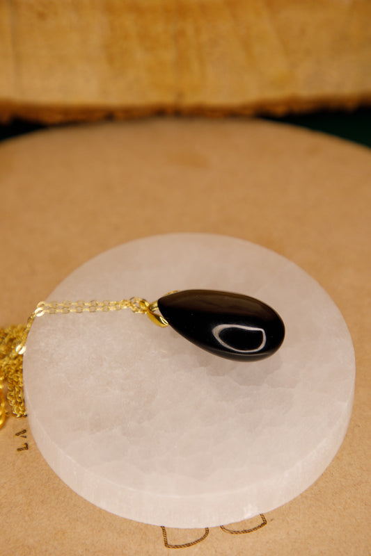 Sautoir en Obsidienne Noire