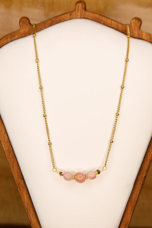 Collier fait main plaqué or en Agate Rose du Botswana