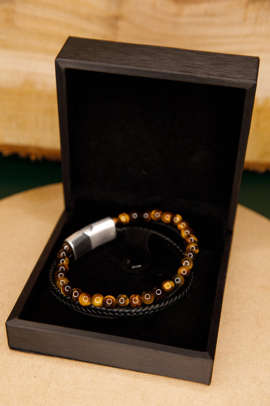 Bracelet cuir deux rangs et pierres
