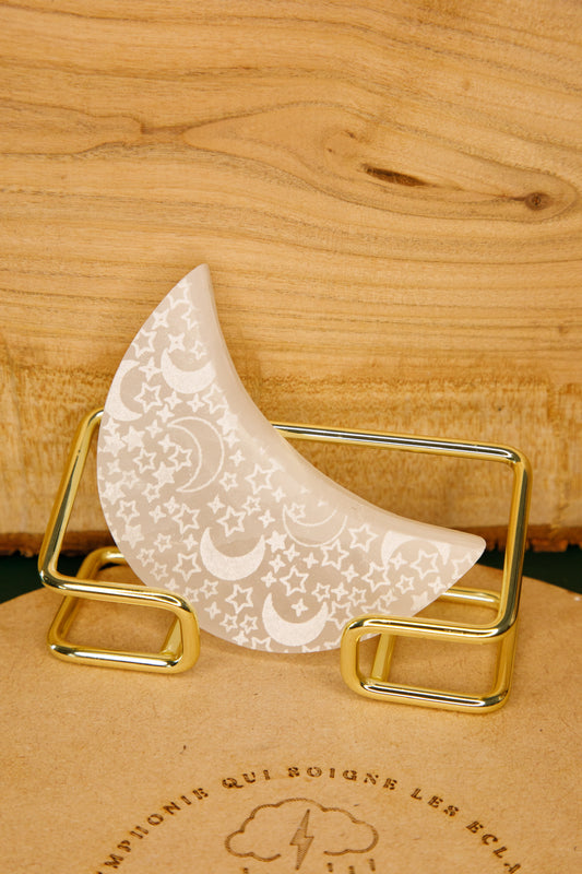 Croissant Sélénite plat avec motif lune et étoile