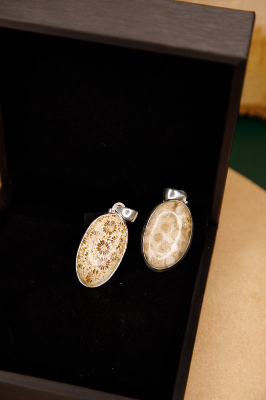 Pendentif argent 925 Corail Fossilisé