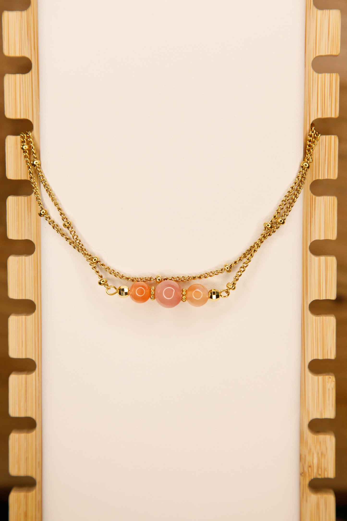 Bracelet fait main plaqué or en Agate Rose du Botswana