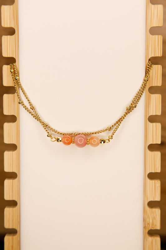 Bracelet fait main plaqué or en Agate Rose du Botswana